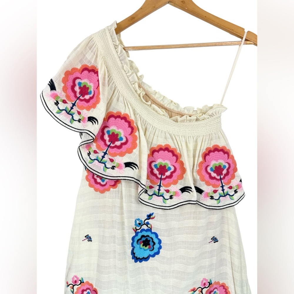 Anthropologie Plenty by Tracy Reese Floral Embroidered One-Shoulder Midi Dress S - Picture 6 of 14